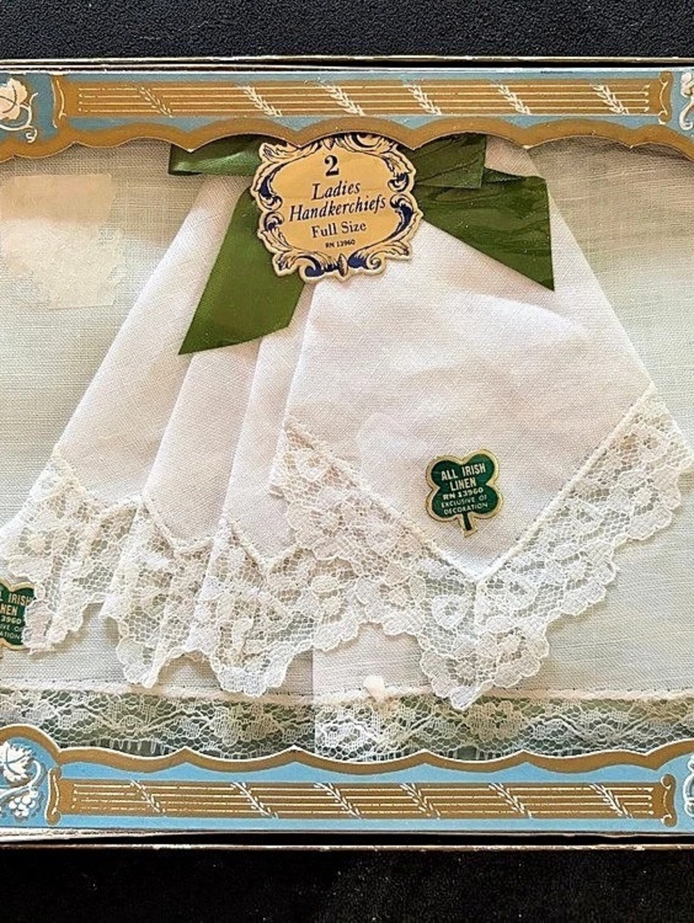 VINTAGE Ladies' Irish Linen Handkerchiefs Full Size Set if 2 UNOPENED